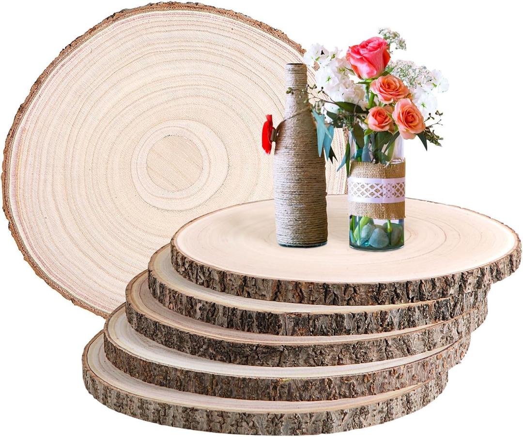 6 Pcs 12-14 Inches Wood Slices for Centerpieces Large Wood Rounds,Wooden Centerpieces for Tables,Round Wooden Discs for DIY Craft,Baby Shower,Wedding,Christmas,Table Decor