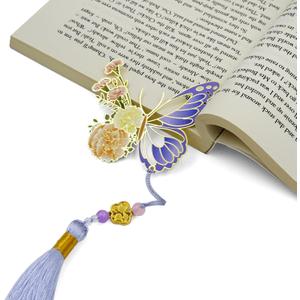 4 x Butterfly Bookmark Gifts for Women-Carnation Flower Design with Purple Tassel-Teacher Gifts Metal Bookmarks for Women Readers Book Lovers-Christmas Birthday Gift for Mom/Her/Girls