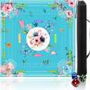 mahjong mat for table with Drawstring Bag/31.5Inch/american mahjong table cloth with rules mats,Noise Reduction Anti-Slip game mat for table,for Mahjong/Poker/Board Games/Card Games/Dominoes (blue)