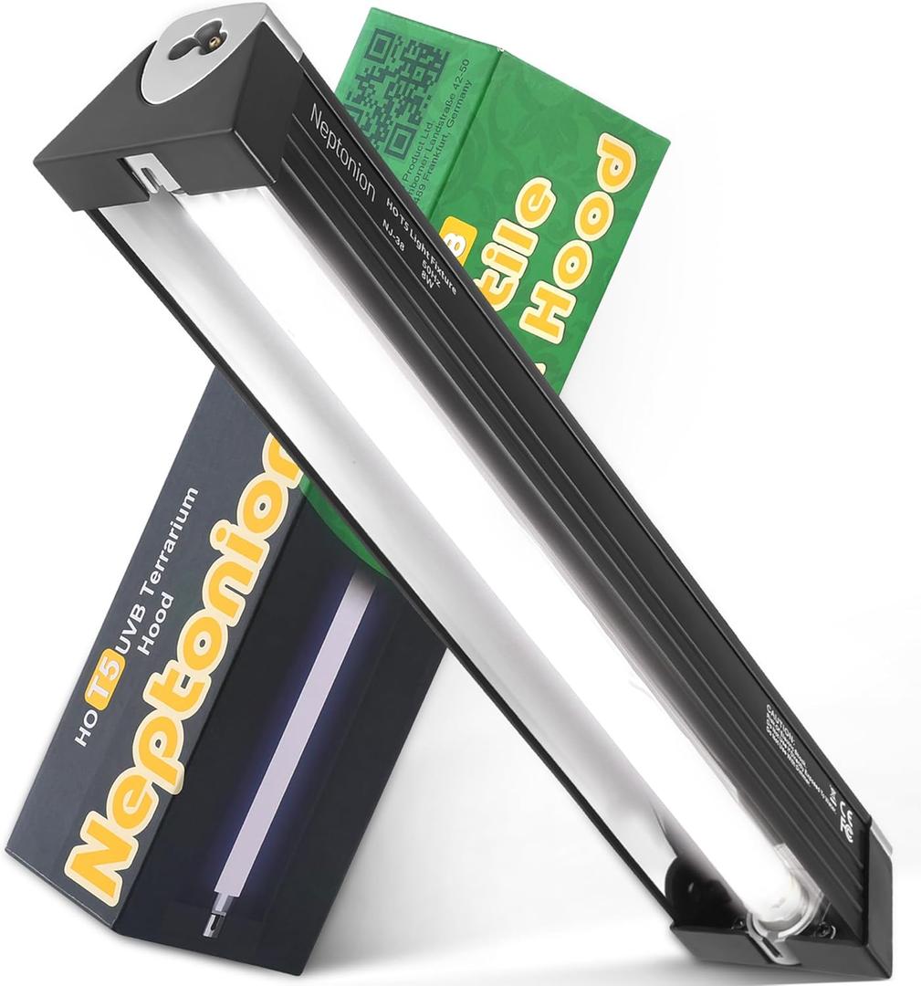 T5 Reptile UVB Light 22.7 Inches Fixture with UVB 5.0 Bulb High Output Hood for Terrariums, Basking Reptiles, Lizards, Chameleons, Iguanas, Bearded Dragons, 14W