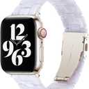Bestig Resin Band Compatible with Apple Watch Bands for Women 40mm 38mm 41mm 42mm(Series 11 10), Lightweight Waterproof Strap for iWatch Series 10 9 8 7 6 5 4 3 2 1 SE Men(Pearl White/Starlight)