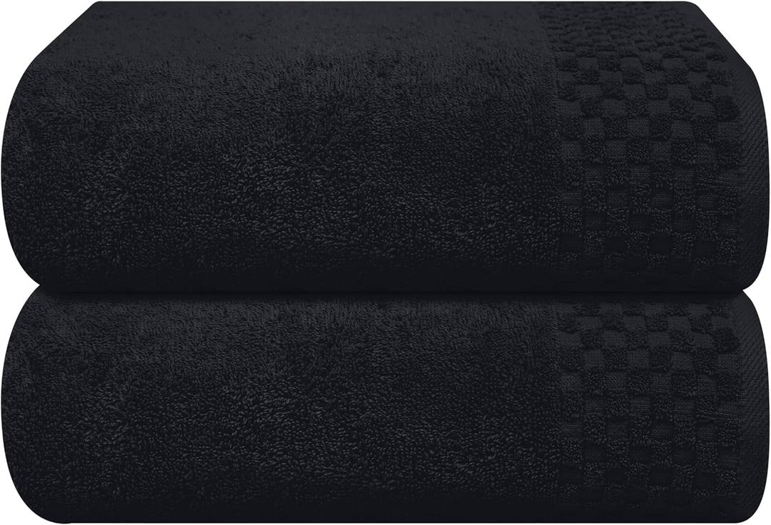 MyOwn Ultra Soft 2 Pack Oversized Bath Towel Set 28x55 inches, Cotton Large Bath Towels, Highly Absorbant Compact Quickdry & Lightweight Towel, Ideal for Gym Travel Camp Pool - Black