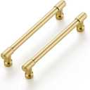 Ravinte 2 Pack 5 Inch Hole Center Solid Kitchen Cabinet Handles Brushed Brass Dresser Pulls Cabinet Drawer Pulls for Kitchen Cupboard Hardware, Gold