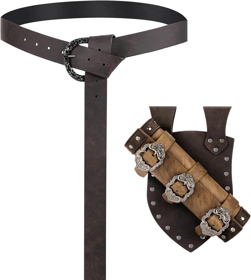 Jigglyjoo Adjustable Medieval Sword Belt Frog, Viking Sword Holster, Renaissance Belt for LARP, Knights & Pirate Cosplay (Brown)