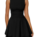 Kaximil Women's Ruffle Hem Boat Neck Mini Dress Sleeveless Ruched Corset Short Party Dresses, 150