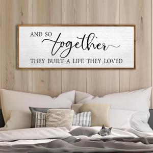 And So Together They Built A Life They Loved Wall Decor 40X15 Rustic Master Bedroom Large Wood Framed Sign Above Bed Modern Farmhouse Quotes Couple Wall Art Over Bed Hanging Decoration (Wood)