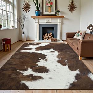 Foxmas Cow Print Rugs for Living Room Bedroom, 8x10 Washable Non-Slip Low Pile Indoor Floor Rug, Carpet for Dining Room Kitchen Office Western Home Decor, Brown