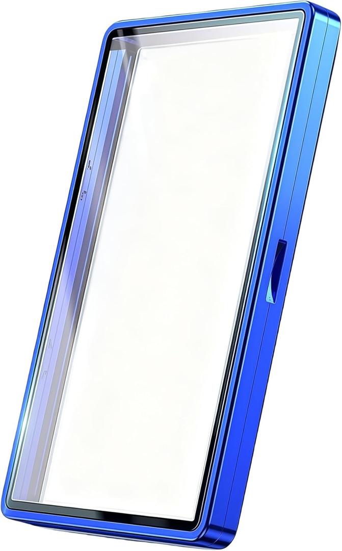 JIAONASHIJIA UV-Resistant Magnetic Metal Slab Case for PSA, BGS, CGC Graded Cards. High Alumina Glass, Multi-Point Magnetic Lock, Durable Metal Frame, Stackable Design. Blue
