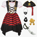 Girls Pirate Costume Kids Halloween Party Dress Up Kids L