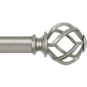 KAMANINA 1 Inch Curtain Rod Single Window Rod 36 to 72 Inches (3-6 Feet), Antique Silver Curtain Rods for Windows, Twisted Cage Finials