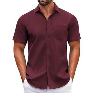 COOFANDY Mens Short Sleeve Casual Button Down Shirts Summer Untucked Dress Shirts with Pocket XL