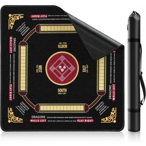 Mahjong Mat for Table 33” x 33”, Premium Non-Slip Noise-Reducing Table Cover, 2mm Thick Waterproof Rubber Game Mat with Carrying Bag – Foldable Mahjong Table Mat for Mahjong, Poker, Card & Board Games