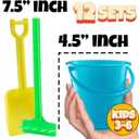 Mini 4.5-Inch Beach Buckets for Kids - (12 Pack) Sand Buckets and Shovels w/Rakes & Mesh Bags - Small Beach Pails - Sturdy Unbreakable Plastic - Beach Party Favors & Giveaways for Toddlers Ages 3-6