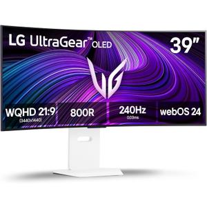 LG 39GX90SA-W 39-inch Ultragear WQHD (3440 x 1440) OLED Curved Gaming Monitor 240Hz, 1ms, NVIDIA G-Sync Compatible, AMD FreeSync Premium, VESA DisplayHDR True Black 400, webOS, USB Type-C, White