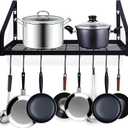 Pot and Pan Hanger, Wall Mounted Pots and Pan Hanging Rack with 8 Hooks for Kitchen Cookware Utensils 2 DIY Methods Black Steel Hanging Pot Rack