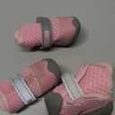 QUMY 4PCS Dog Shoes for Small Dogs, Hot Pavement Summer Puppy Dog Boots & Paw Protectors with Soft Anti-Slip Rubber Sole, Mesh Breathable Dog Booties for Hardfloors, Walking Running Pink Size 3