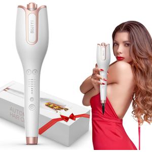 Automatic Rotating Curling Iron, Automatic Hair Curler, 4 Temperature Settings for All Hair Types, 3 Heating Durations for Diverse Styles, 1 Inch, Beach Waves Curling Wand (White)