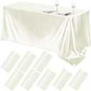 TURSTIN 8 Packs Ivory Satin Tablecloth 102 x 58 Inch Overlay Satin Table Cover Rectangle Bright Silk Tablecloth Smooth Fabric Table Decoration for Wedding Banquet Party Events
