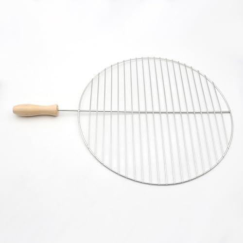 Stainless Steel Grill Grate with Ergonomic Wooden Handle | Stainless Steel Cooking Grate for Meat & Vegetables | Easy to Transport & Store, Perfect for Camping, Gatherings, & Family Barbecues