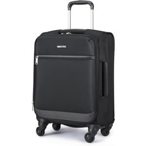 Amazon Basics Luggage, 18" Medium Carry-On Softside Suitcase With Wheels, With Four 360-Degree Multi-directional Spinner Wheels, Expandable Space, ZipperedPocket and Straps, Telescopic Handle, Black