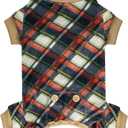 KYEESE Dog Pajamas Plaid Dog Pajamas for Small Dogs Boy Girl Stretchy Onesie Velvet Doggie Jammies Lightweight Pjs Soft Coat Comfy Pet Clothes, Khaki, Medium (Medium (9-13lbs))