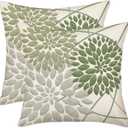 Sage Green Grey Dahlia Pillow Covers 20x20 Inch Set of 2 Summer Geometric Floral Elegant Green Gray Decor Pillow Case Outdoor Farmhouse Linen Square Cushion Cover Home Decor for Sofa Couch Bed