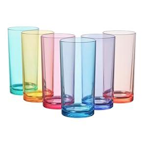 US Acrylic Classic Plastic Reusable Drinking Glasses (Set of 6) 16oz Water Cups Assorted Colors | BPA-Free Tumblers, Made in USA | Top-Rack Dishwasher Safe
