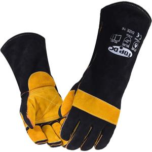 TOPDC Welding Gloves 16 Inches 932 Fire/Heat Resistant Leather Welding Gloves For Mig, Tig, Stick, Forge, BBQ, Grill, Fireplace, Wood Stove, Furnace, Oven, Animal Handling for Safe, Loving Pet Care
