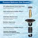 Hibbent 2 Pack 3 in 1 Bathroom Sink Drain Strainer, Pop Up Stopper with Removable Stainless Steel Filter Basket Hair Catcher, Sink Plug for 1.1''~2.36'' Basin, Brass Bullet Core, Oil Rubbed Bronze