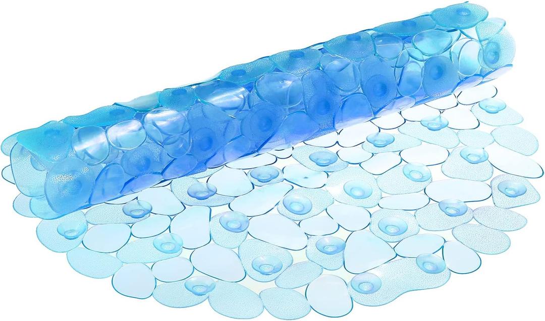 uxcell Bath Tub Shower Mat, 30" x 14.2" PVC Non-Slip Pebble Oval Mat with Drain Holes, Suction Cups for Bathroom Bathtub, Clear Blue