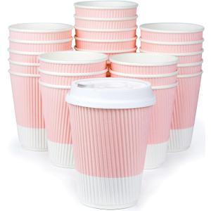 Disposable Coffee Cups With Lids - (80 set) 12 oz Paper To Go Coffee Cups With Resealable Lids Prevent Leaks! Travel Insulated Hot Beverage Drink Cup. Will Not Bend With Heat or Burn Fingers (Powder Pink) Disposable Coffee Cups With Lids - (80 set) 12 oz Paper To Go Coffee Cups With Resealable Lids Prevent Leaks! Travel Insulated Hot Beverage Drink Cup. Will Not Bend With Heat or Burn Fingers (Powder Pink)