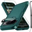 for Google Pixel 10 & Pixel10 Pro Case with Wrist Lanyard Strap+Tempered Glass Screen Protector+Camera Lens Cover,Full Body Heavy Duty Rugged Shockproof Protective Phone Cover,Dark Green