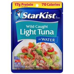 StarKist Chunk Light Tuna in Water, 2.6 oz Pouch Ready to Eat Wild Caught Tuna, 17g Protein, 70 Calories Per Serving, Gluten Free, Soy Free, Kosher, Perfect for Salads, Keto Meal & Snacks, (Pack of 25) BBD: 01-30-29