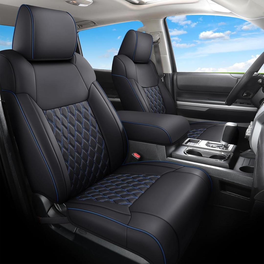 Huidasource Tacoma Front&Back Car Seat Covers, Automotive Seat Cushion Fit for 4th Gen Toyota Tacoma 2024-2026 Double&Crew Cab Trailhunter SR SR5 Limited TRD Sport/Off Road (Full Set/Black&Blue)