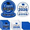 Graduation Party Plates and Napkins Blue Class of 2026 Grad Congrats Party Supplies Disposable Dessert Paper Plates Cocktail Napkins forGraduation Party Decorations,Serve 50