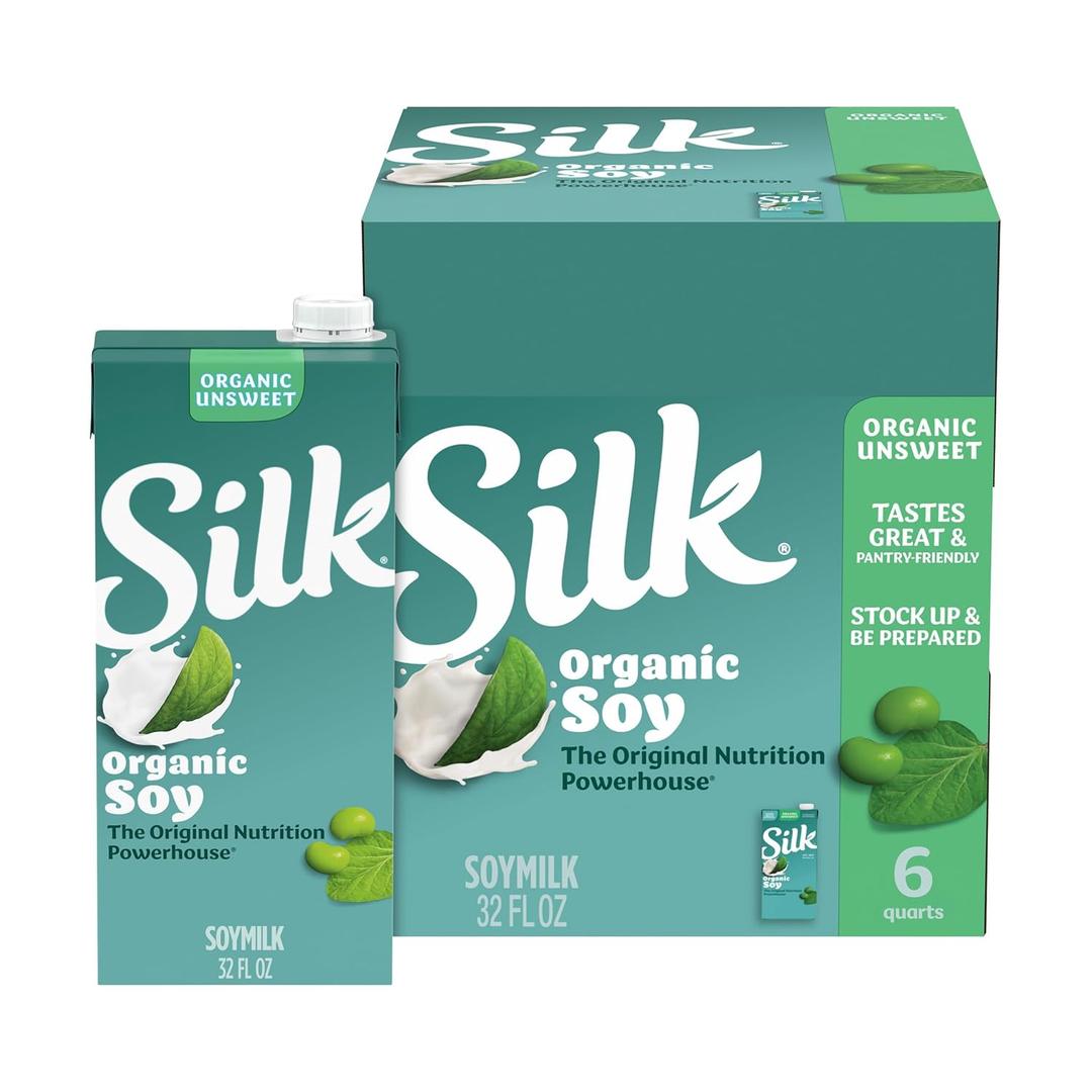 Silk Shelf-Stable Organic Soy Milk, Unsweetened, Dairy-Free, Vegan, Non-GMO Project Verified,32 Fl Oz(Pack of 6), BBD: AUG 05, 2026
