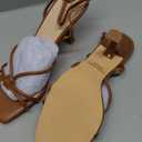 PARTY Women's Square Open Toe Strappy Heeled Sandals 3 inch Stiletto Kitten Heel with Ankle Buckle Strap, Comfortable Slingback Summer Dress Shoes,Brown Pu,8,S1