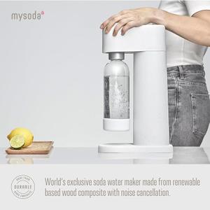 Woody Sparkling Water Maker - Silent Carbonated Water Machine Made of Renewable Wood Composite and 1L Water Bottle - Without CO2 Cylinder - Seltzer Maker Machine - Colour White