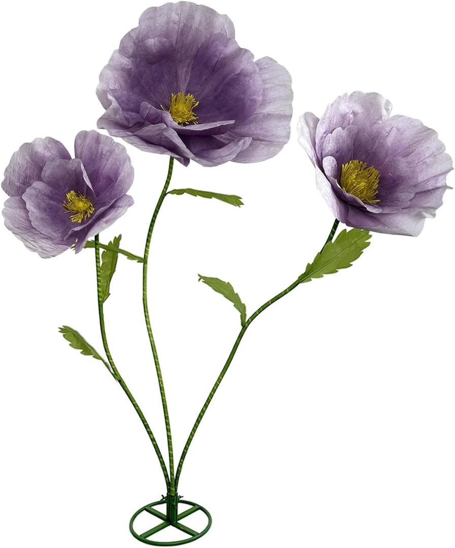 Giant Flowers Decoracion Artificial Flower - 3Pcs Large Artificial Flower Arrangements, Fake flowers Bendable Rhizome for Wedding Reception, Birthday, Party, Backdrop Decor, Window Display (Purple)