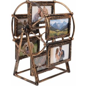 PRETYZOOM Retro Vintage Rotating 12 Photos Ferris Wheel Picture Frame, 4'' Photo Carousel Shows for DIY Spinning Valentine Home Windmill Family Dcor Christmas Birthday, 24.5x16.5cm