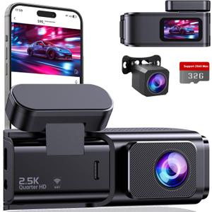 Dash Cam Front and Rear, 2.5K+1080P Dual Dash Camera for Cars, Ecomoment Car Camera with 1.47" IPS Screen, Built-in Wi-Fi, 170 Wide Angle, Night Vision, G-Sensor, 24H Parking Mode, 32GB Card Included (Black)