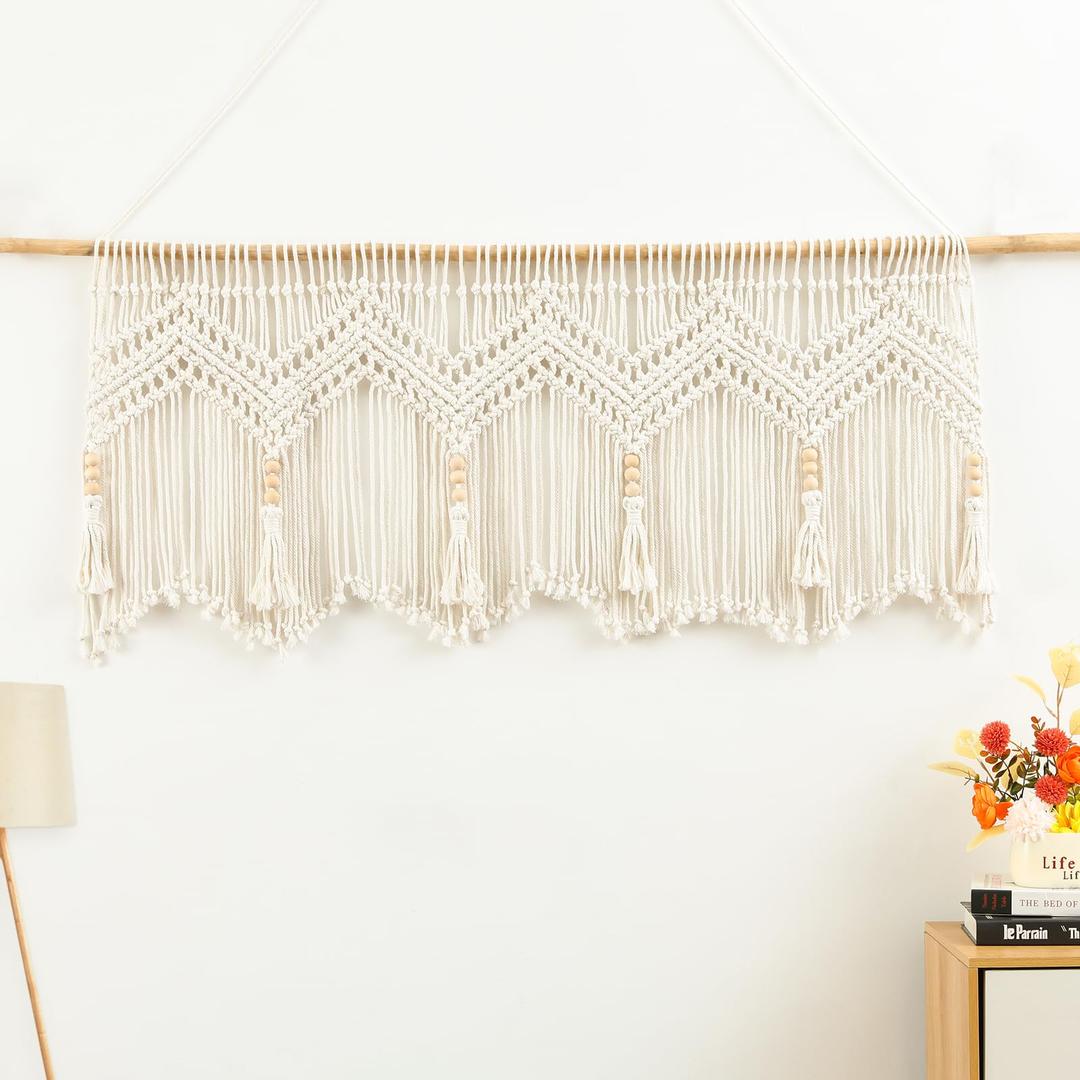 Boho Macrame Curtain for Window | Rustic Cotton Cord Valance | Handmade Minimalist Wall or Doorway Hanging