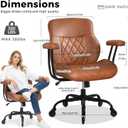 BEWISHOME Brown Leather Office Chair Features Rubber Wheels and Lumbar Support Ergonomic Mid Century Modern Desk Chair with Adjustable Height, 360 Swivel for Home & Office, Large - Max 320 Lbs Capacity