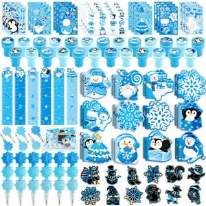 BenLouis Winter School Stationery Party Favors Snowflake Holiday Themed Classroom Gift Prizes Bulk for Students Kids Christmas Frozen Birthday Goodie Bag Stuffers Pinata Filler (12Set Snowflake)