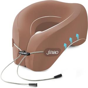 jiaao Neck Pillow Airplane, Ergonomic Memory Foam Travel Pillows for Long Flights, 3D Eye Masks, Ear Plugs and Portable Drawstring Bag, Napping Pillow for Home, Sleep Rest, Family and Travel Use (Brown)