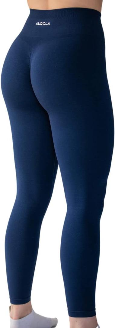 AUROLA Workout Leggings for Women Seamless Scrunch Tights Tummy Control Gym Fitness Girl Sport Active Yoga Pants (Blue, M)