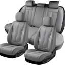 Coverado Car Seat Cover Full Set, Gray Seat Covers Front Seats Back Seat Covers, Nappa Leather Waterproof, Car Seat Cushion, Car Seat Protector Universal Fit Most Cars