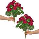 QIANYUN 2Pcs 19'' Realistic Artificial Geranium, Uv Resistant, Wedding Kitchen Garden Table Centerpieces Indoor Outdoor Decor (Red Geranium Flower)
