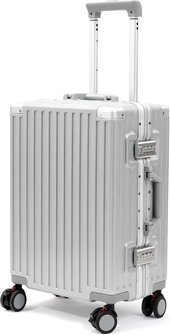 UrbanExporer 24 Inch Check In Hardside Zipperless Luggage with TSA Locks Aluminum Frame Suitcase with Spinner Wheels, Cup Holder, Lightweight Travel Luggage for Business & Leisure Trips, Sliver