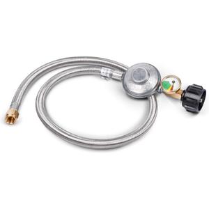 GasSaf 3FT Propane Regulator with Hose,Stainless Steel Braided Propane Gas Regulators and Gauges Suitable for Most LP Gas Grill, Heater and Fire Pit Table (Silver)